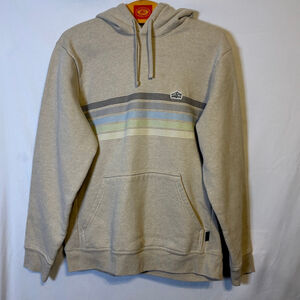 Patagonia Striped Pullover Hoodie Sweatshirt Tan Beige Womens Large Mens Medium